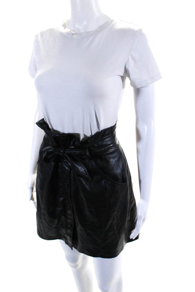 Nanushka Womens Faux Leather Belted Button Down Mini Skirt Black Size Medium