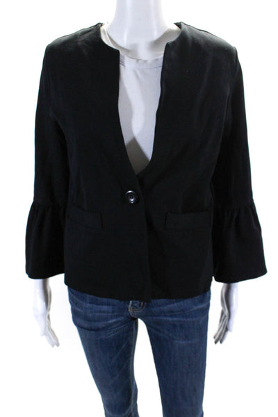 Veronica M Womens Flare Sleeves Single Button Light Jacket Black Size Small