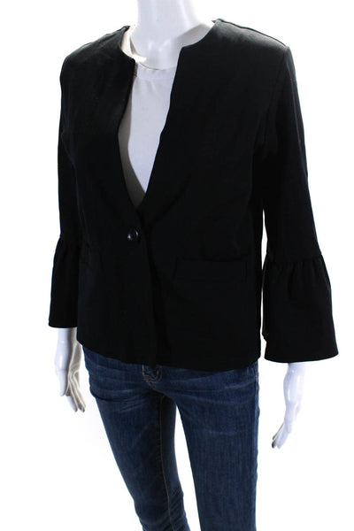 Veronica M Womens Flare Sleeves Single Button Light Jacket Black Size Small