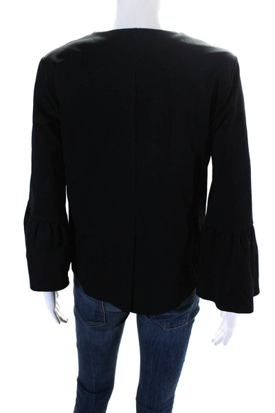 Veronica M Womens Flare Sleeves Single Button Light Jacket Black Size Small