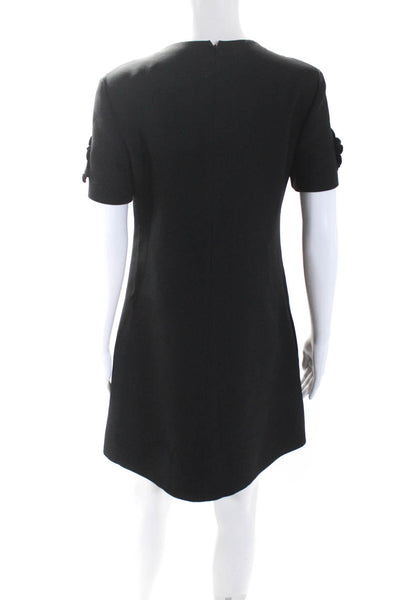 Valentino Womens Back Zip Short Sleeve Floral Shift Dress Black Wool Size IT 42