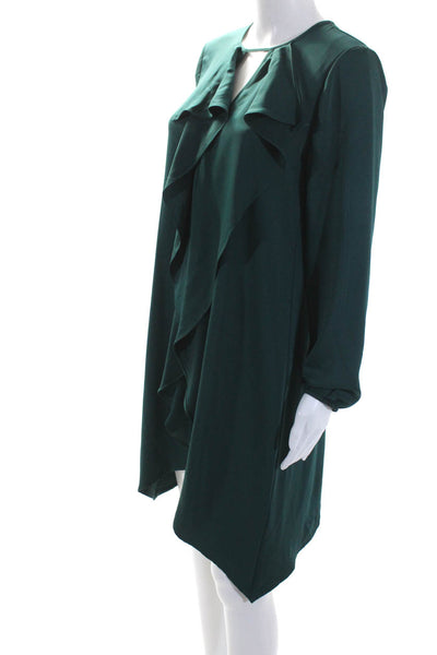 BCBGMAXAZRIA Womens Satin Ruffled Keyhole Long Sleeve Shift Dress Green Size S