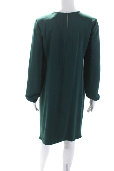 BCBGMAXAZRIA Womens Satin Ruffled Keyhole Long Sleeve Shift Dress Green Size S