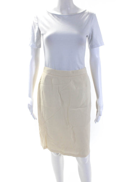 Chloe Womens Cream Zip Back Lined Knee Length Pencil Skirt Size 10