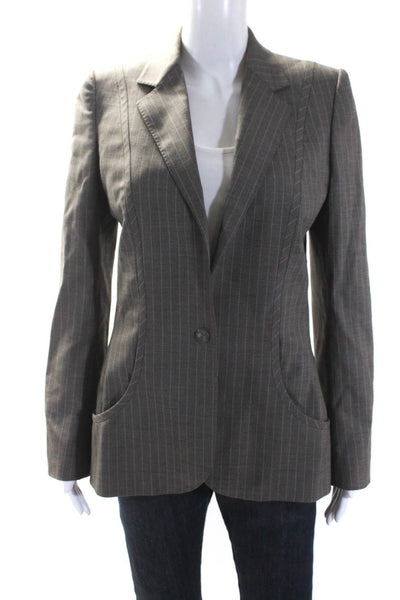 Stella McCartney Womens Brown Wool Striped One Button Long Sleeve Blazer Size 42