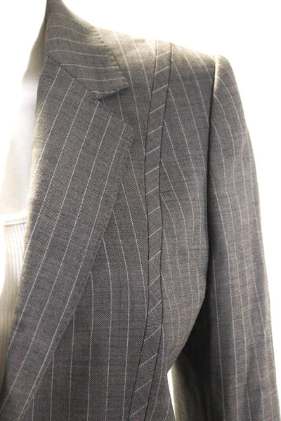 Stella McCartney Womens Brown Wool Striped One Button Long Sleeve Blazer Size 42