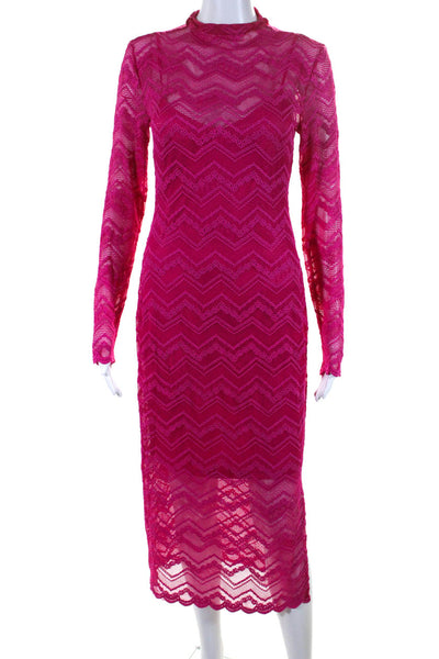 Steve Madden Womens Lace Vivienne Long Sleeve Mock Neck Sheath Dress Pink Size S