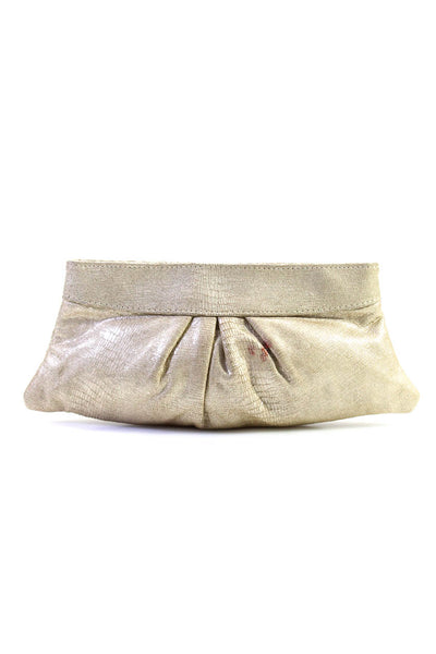 Lauren Merkin Womens Lizard Embossed Suede Hinged Closure Beige Clutch Handbag