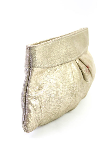 Lauren Merkin Womens Lizard Embossed Suede Hinged Closure Beige Clutch Handbag