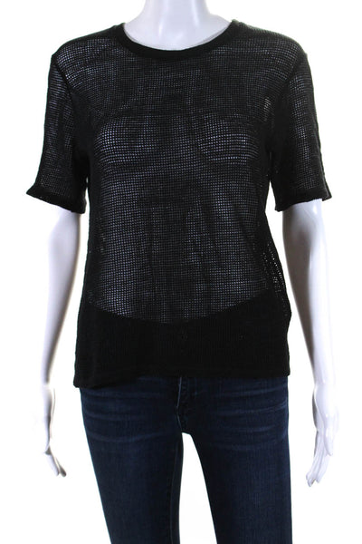 Simon Miller Womens Cotton Mesh Textured Short Sleeve Pullover Top Black Size 2