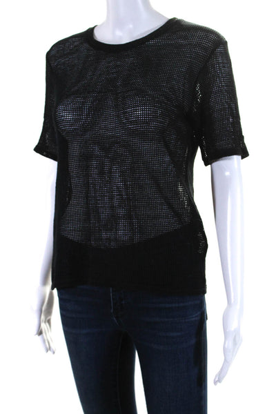 Simon Miller Womens Cotton Mesh Textured Short Sleeve Pullover Top Black Size 2