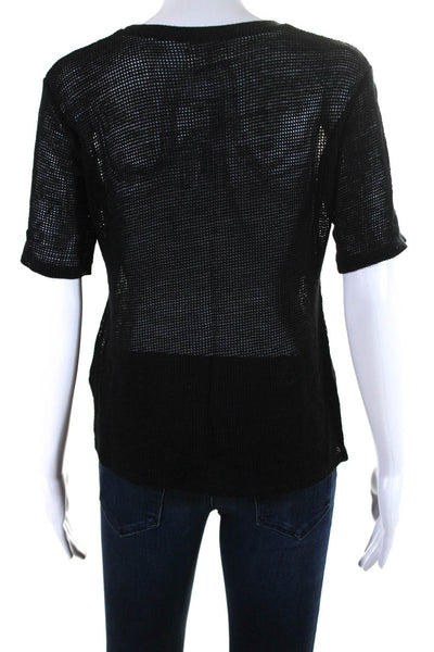 Simon Miller Womens Cotton Mesh Textured Short Sleeve Pullover Top Black Size 2