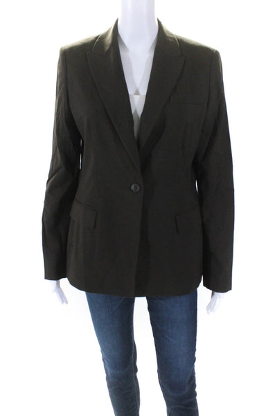 Tahari Womens Wool Peak Lapel Long Sleeve One Button Blazer Jacket Brown Size 8