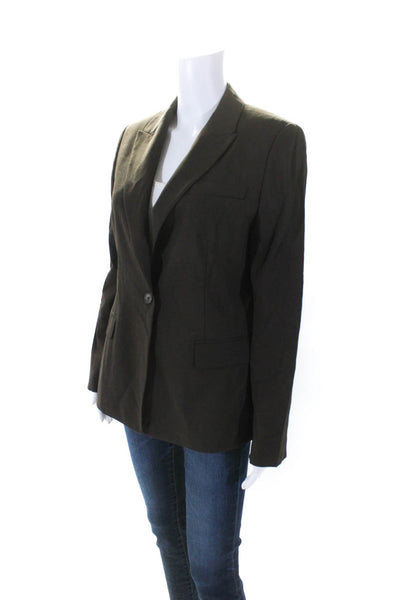 Tahari Womens Wool Peak Lapel Long Sleeve One Button Blazer Jacket Brown Size 8