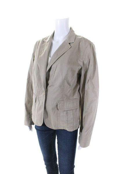 J Crew Womens Cotton Long Sleeve One Button Two Pocket Blazer Jacket Tan Size L