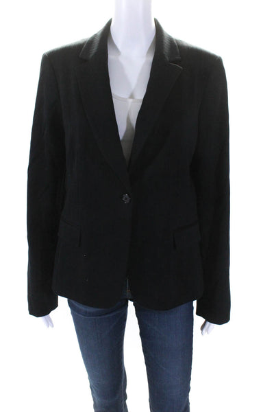 Tahari Womens Cotton Striped Print Long Sleeve One Button Blazer Black Size 12