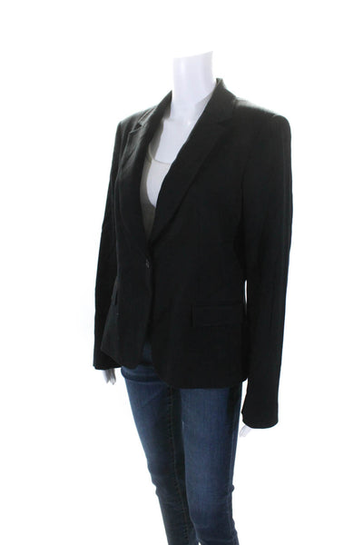 Tahari Womens Cotton Striped Print Long Sleeve One Button Blazer Black Size 12