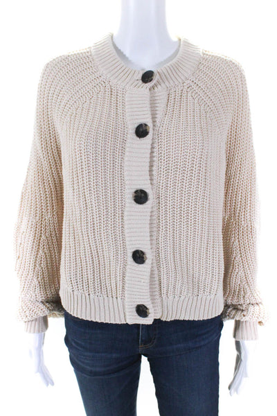 525 Womens Button Front Open Knit Scoop Neck Cardigan Sweater White Size XS