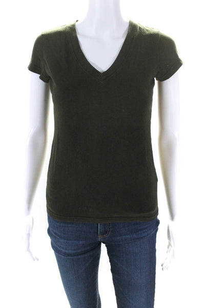 L Agence Womens Short Sleeve V Neck Tee Shirt Green Cotton Size Extra Small