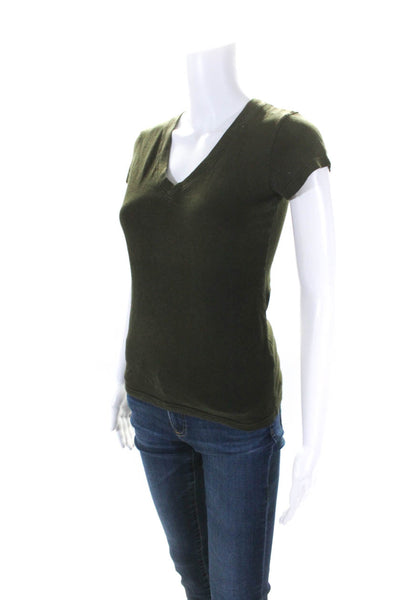 L Agence Womens Short Sleeve V Neck Tee Shirt Green Cotton Size Extra Small