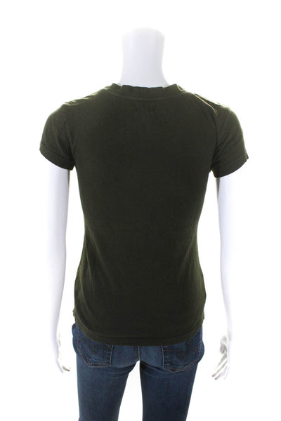 L Agence Womens Short Sleeve V Neck Tee Shirt Green Cotton Size Extra Small