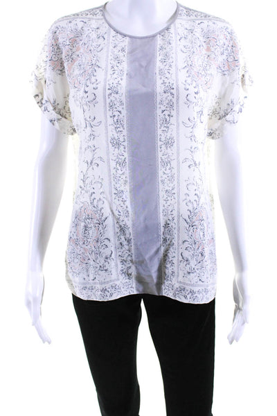 BCBG Max Azria Womens Floral Print Short Sleeves Harmony Blouse White Size Small