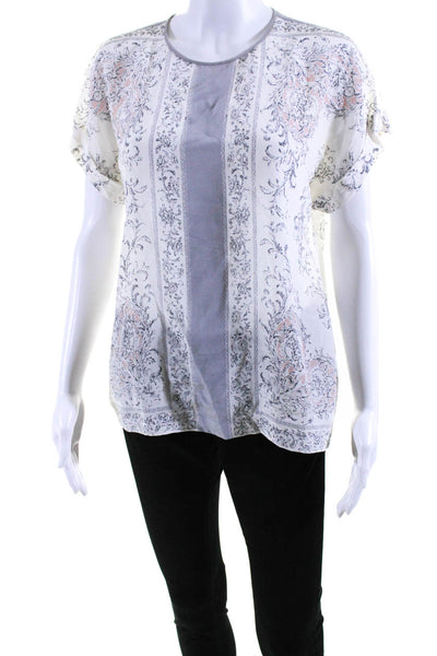 BCBG Max Azria Womens Floral Print Short Sleeves Harmony Blouse White Size Small
