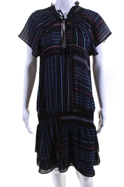 Parker Womens Abstract Print Tiered A Line Dress Multi Colored Size Small