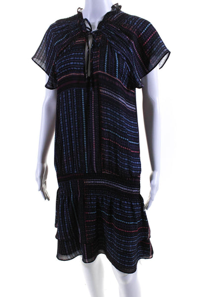 Parker Womens Abstract Print Tiered A Line Dress Multi Colored Size Small