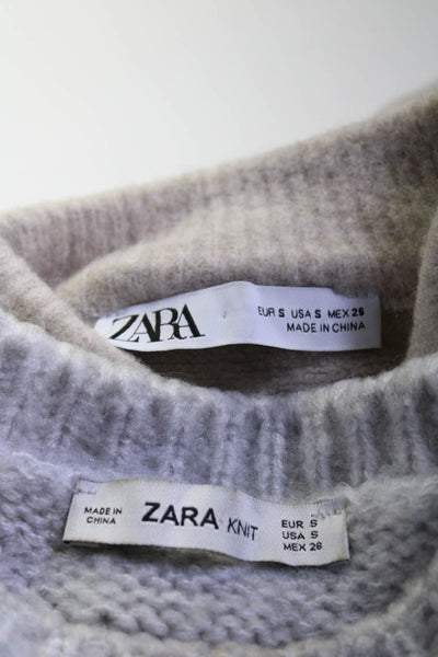 Zara Knit Womens Cable Knit Ruffled Sweaters Gray Beige Size Small Lot 2