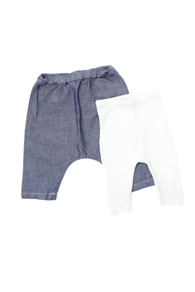 Bonpoint Boys Straight Leg Chambray Knit Pants Blue Cotton Size 1 3 Months Lot 2