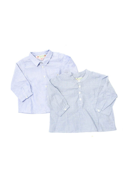 Bonpoint Boys Button Front Long Sleeve Shirts Blue Cotton Size 6 Months Lot 2