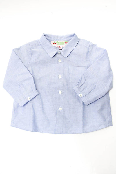 Bonpoint Boys Button Front Long Sleeve Shirts Blue Cotton Size 6 Months Lot 2