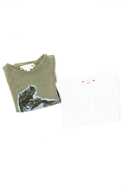 Bonpoint Boys T Rex Dotted Shirts White Green Cotton Size 6 12 Months Lot 2