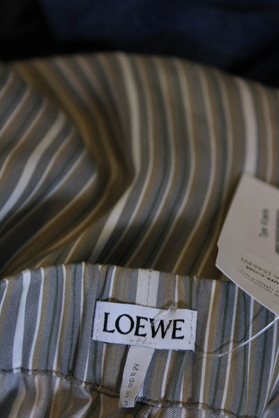 Loewe Womens Elastic Waist Striped Satin Wide Leg Pants Beige Gray Size Small