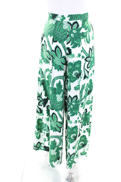 Etro Womens High Waist Split Wide Leg Floral Crepe Pants Green White Size IT 42