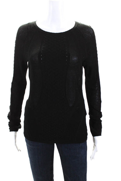 Reiss Womens Knit Round Neck Long Sleeve Pullover Sweater Top Black Size M