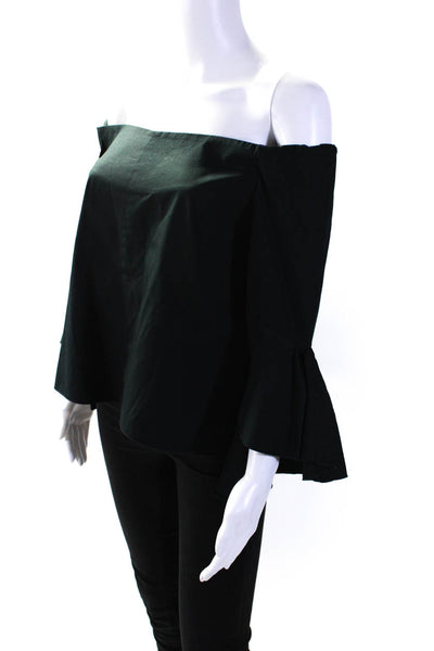 Ellery Womens Back Zip Flare 3/4 Sleeve Off Shoulder Top Navy Cotton Size 8