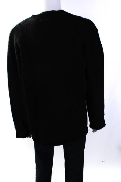 Fuzzi Mens Button Front Long Sleeve V Neck Sweater Black Wool Size Medium