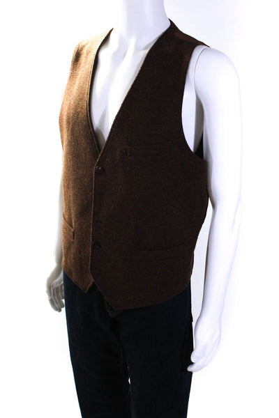 Scotch And Soda Mens Button Front V Neck Vest Jacket Brown Wool Size Large