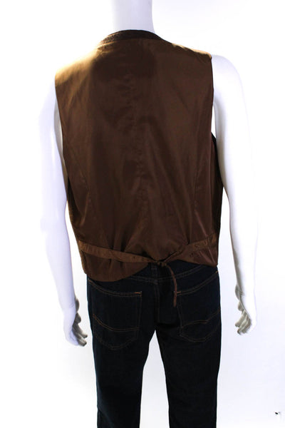 Scotch And Soda Mens Button Front V Neck Vest Jacket Brown Wool Size Large