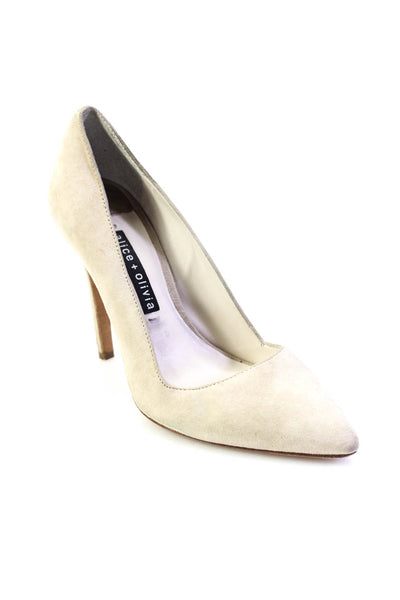 Alice + Olivia Womens Pointed Toe Slip On Stiletto Pumps Beige Suede Size 7