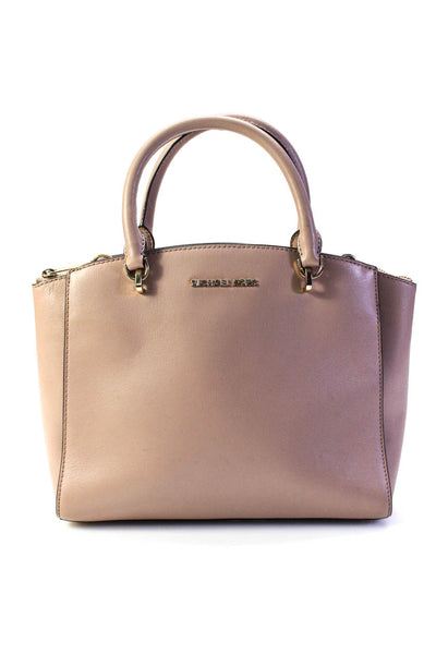 Michael Kors Womens Dusty Rose Leather Zip Top Handle Shoulder Bag Handbag