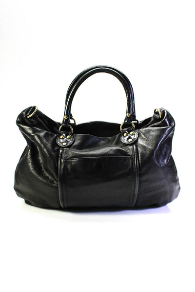 Hayden Harnett Womens Black Leather Zip Top Handle Shoulder Bag Handbag
