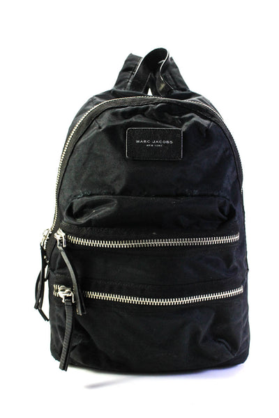 Marc Jacobs Womens Double Pocket Front Zip Around Logo Backpack Black Canvas