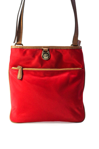 Michael Michael Kors Womens Saffiano Leather Trim Crossbody Handbag Red Brown