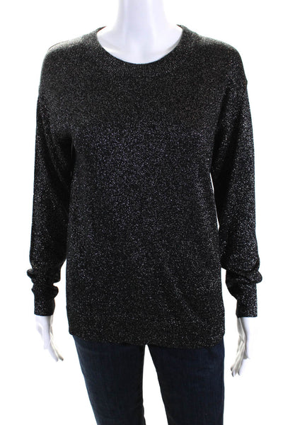 Catherine Catherine Malandrino Womens Metallic Knit Sweater Top Black Size S