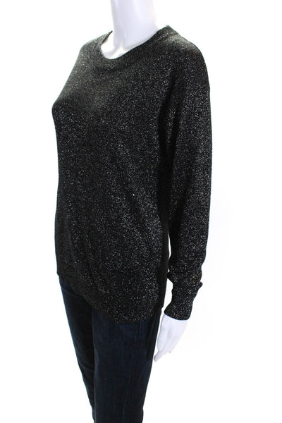 Catherine Catherine Malandrino Womens Metallic Knit Sweater Top Black Size S