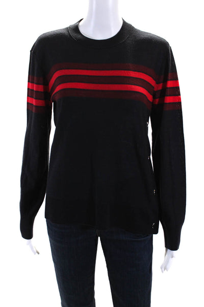 Sonia Wool Blend Knit Striped Long Sleeve Pullover Sweater Top Black Size M