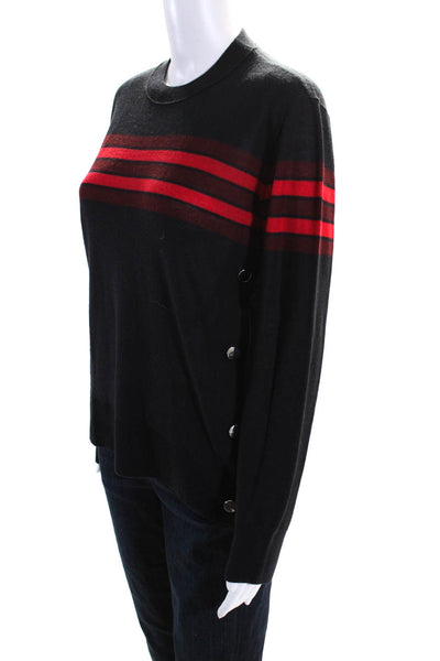 Sonia Wool Blend Knit Striped Long Sleeve Pullover Sweater Top Black Size M